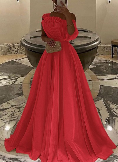 A-Line Asymmetrical Sleeveless Floor-Length Organza/Charmeuse Prom Dresses