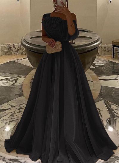 A-Line Asymmetrical Sleeveless Floor-Length Organza/Charmeuse Prom Dresses