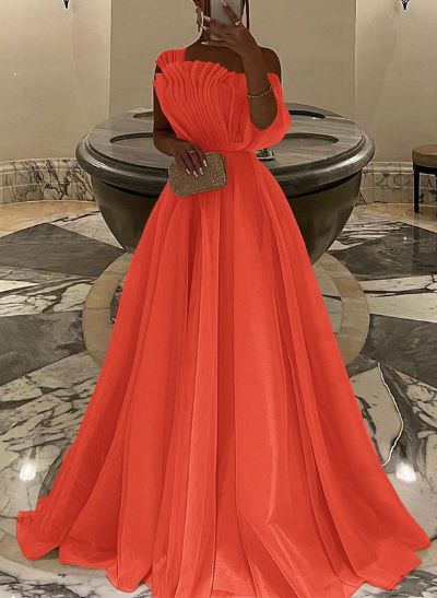 A-Line Asymmetrical Sleeveless Floor-Length Organza/Charmeuse Prom Dresses