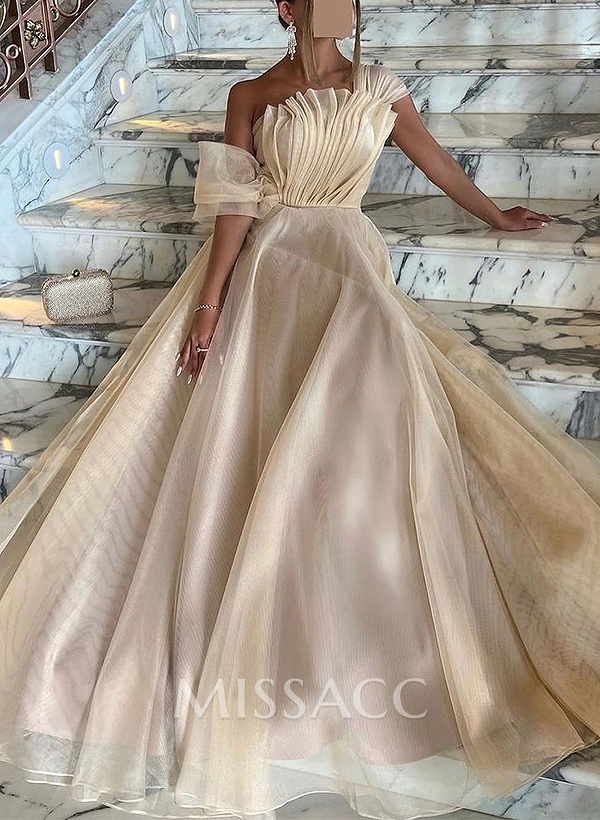 A-Line Asymmetrical Sleeveless Floor-Length Organza/Charmeuse Prom Dresses A-Line Asymmetrical Sleeveless Floor-Length Organza/Charmeuse Prom Dresses