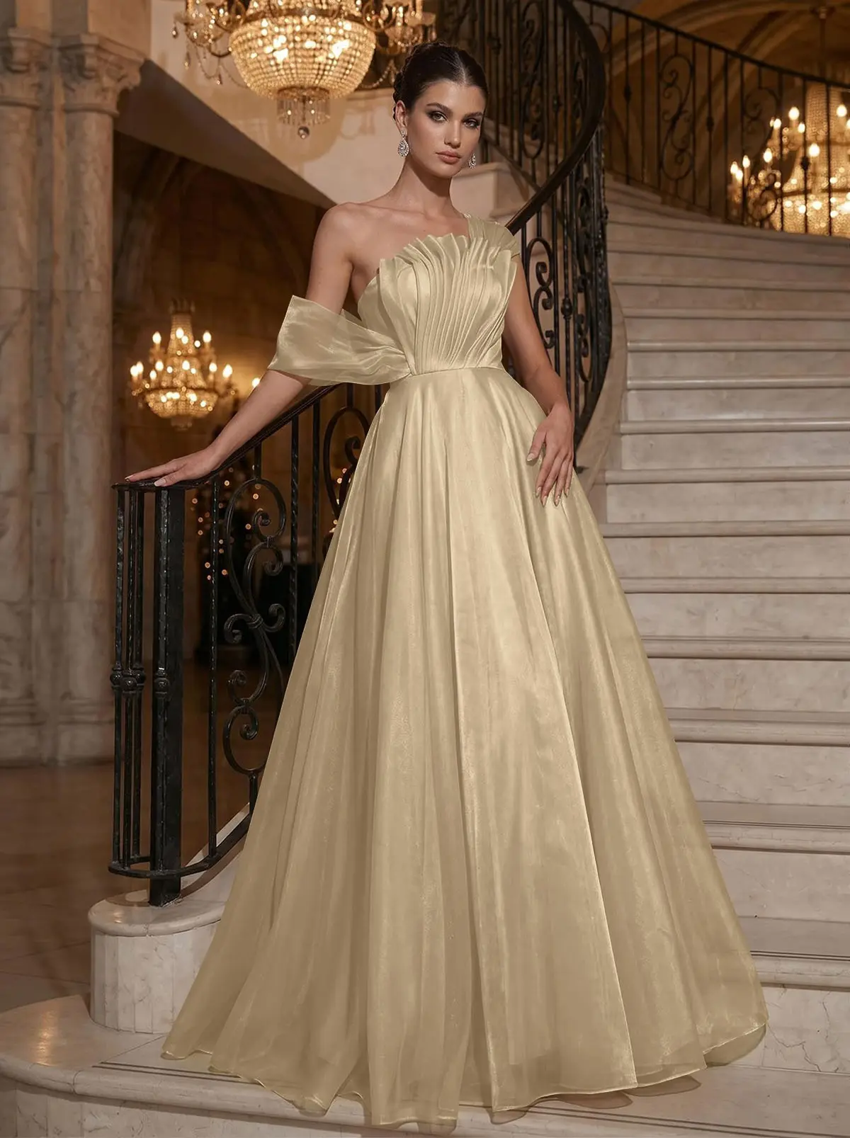 A-Line Asymmetrical Sleeveless Floor-Length Organza/Satin Prom Dresses A-Line Asymmetrical Sleeveless Floor-Length Organza/Satin Prom Dresses