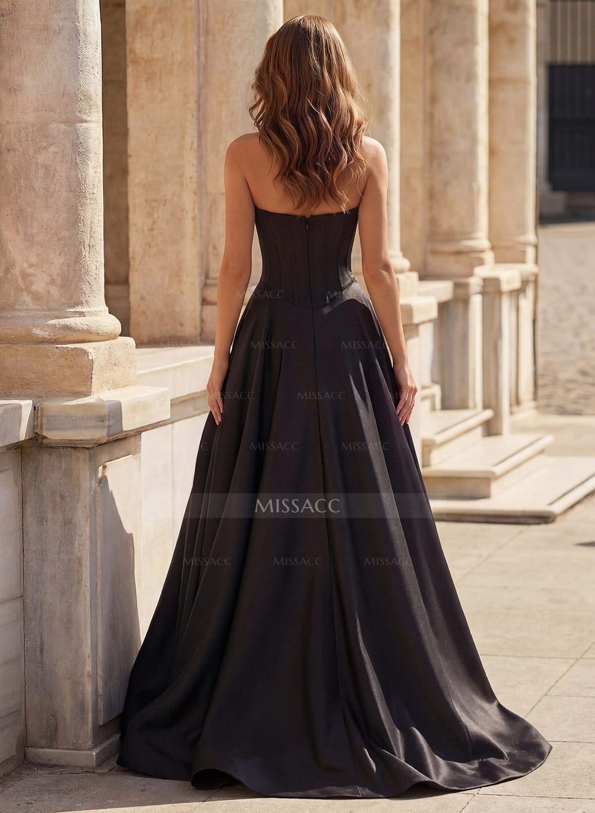 A-Line Square Neckline Sleeveless Satin Prom Dresses With Pockets