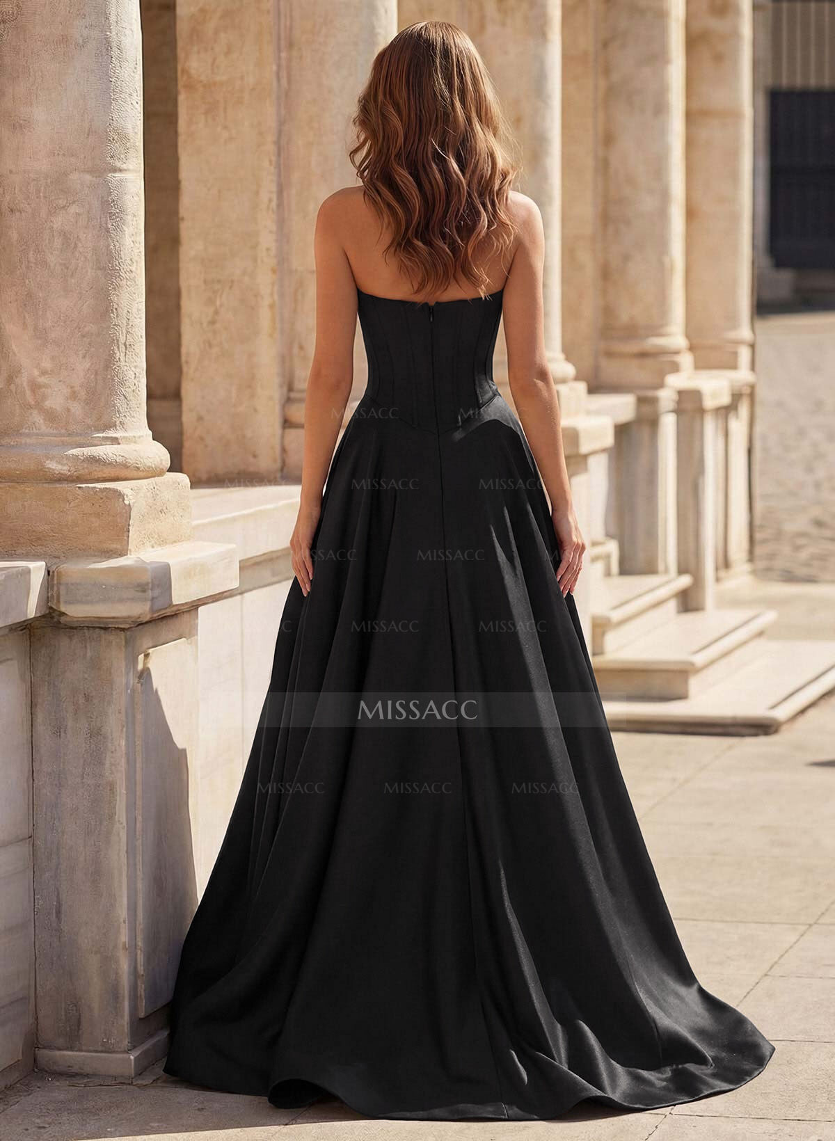 A-Line Square Neckline Sleeveless Satin Prom Dresses With Pockets