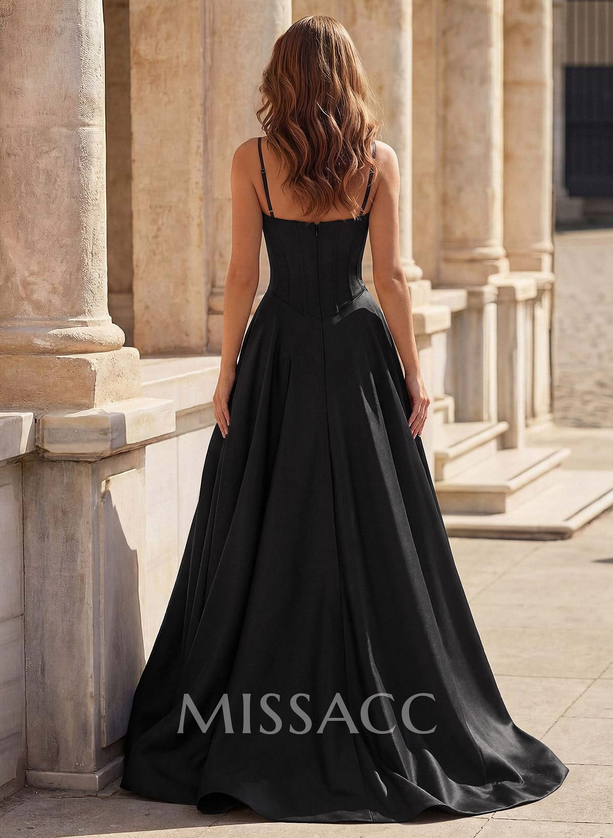 A-Line Square Neckline Sleeveless Satin Prom Dresses With Pockets
