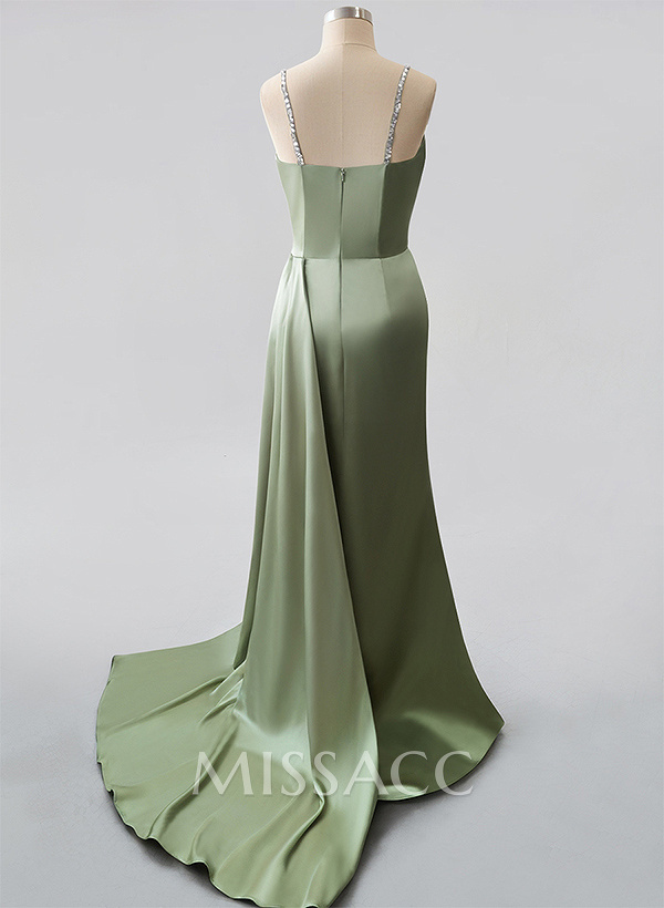 Sheath/Column Square Neckline Soft Satin Prom Dresses With Rhinestone Sheath/Column Square Neckline Soft Satin Prom Dresses With Rhinestone