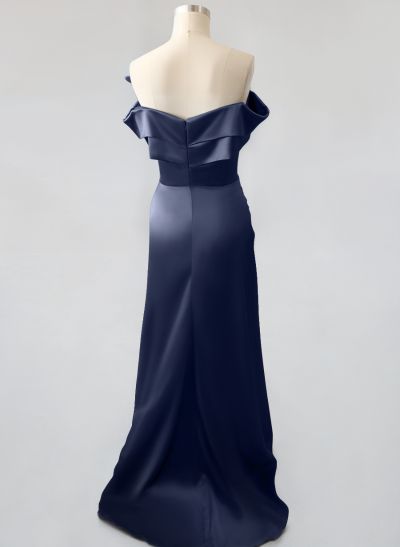 Sheath/Column Off-The-Shoulder Sleeveless Satin Prom Dresses With Rhinestone