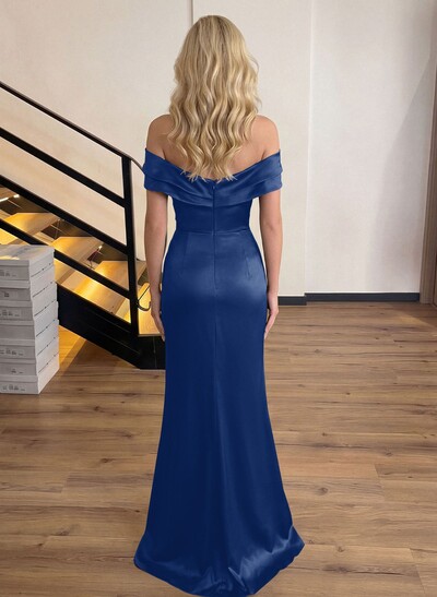 Sheath/Column Off-The-Shoulder Sleeveless Acetate Satin Prom Dresses With Rhinestone