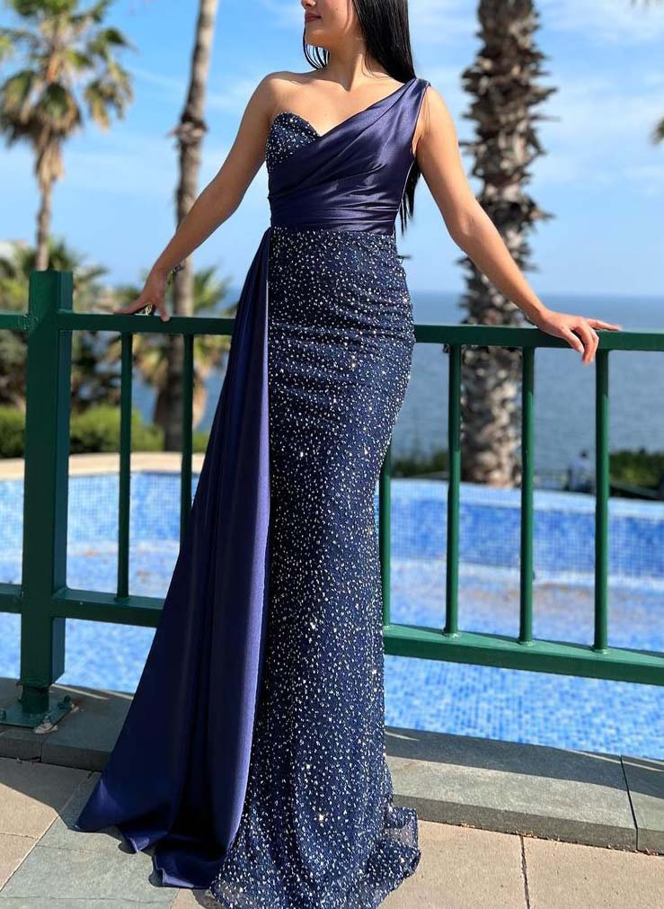 One-Shoulder Sequined Sheath/Column Prom Dresses