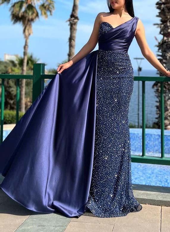 One-Shoulder Sequined Sheath/Column Prom Dresses