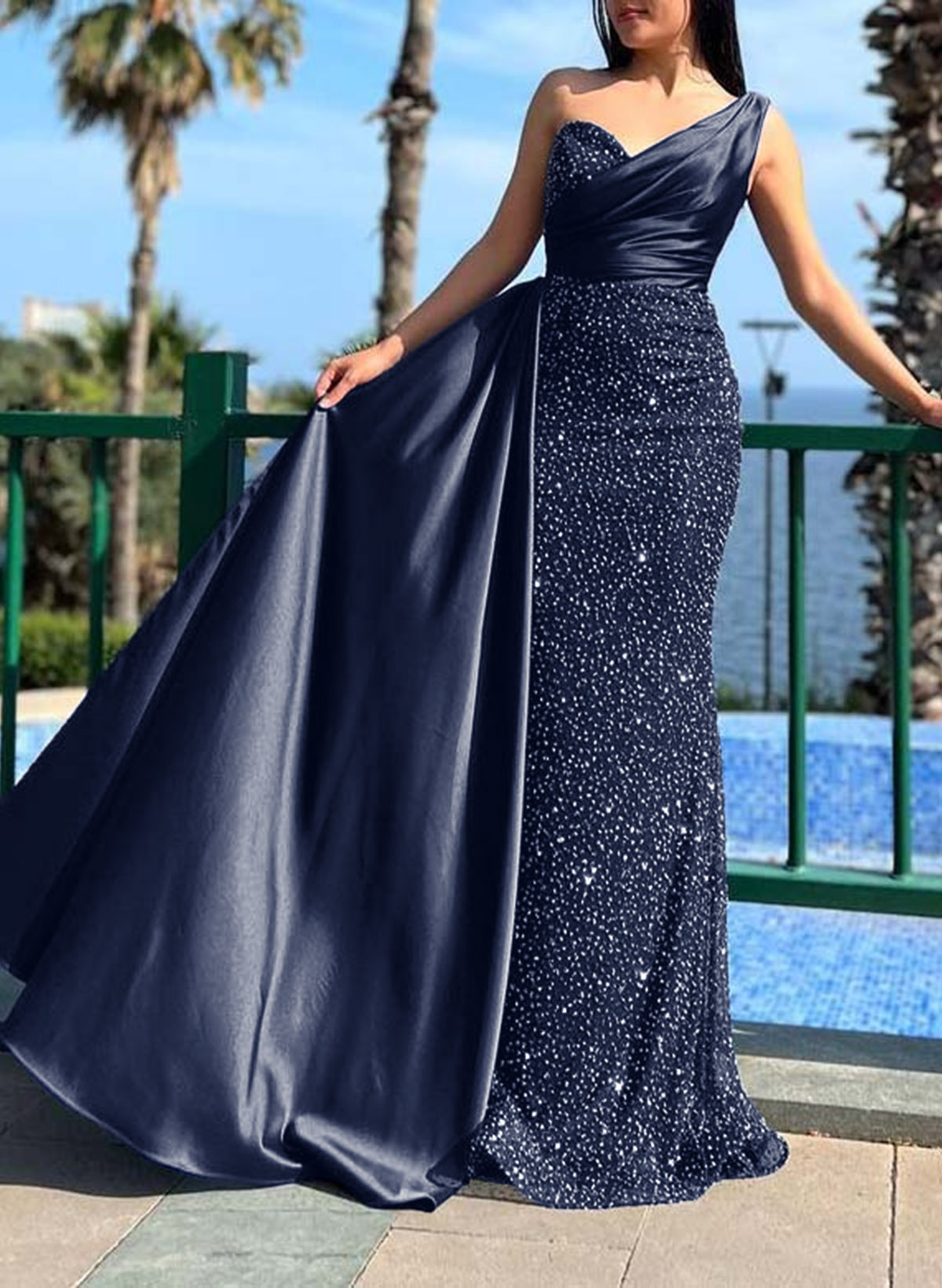 One-Shoulder Sequined Sheath/Column Prom Dresses