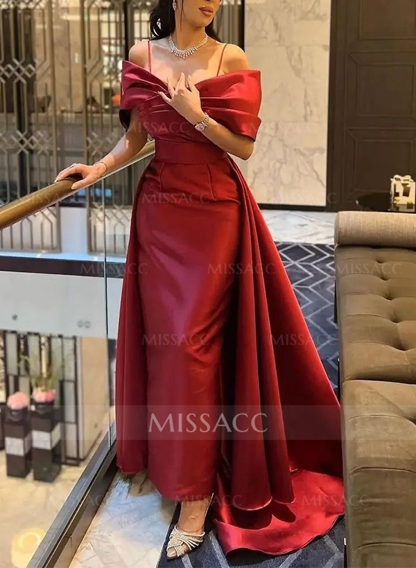 A-Line Off-The-Shoulder Sleeveless Sweep Train Satin Prom Dresses