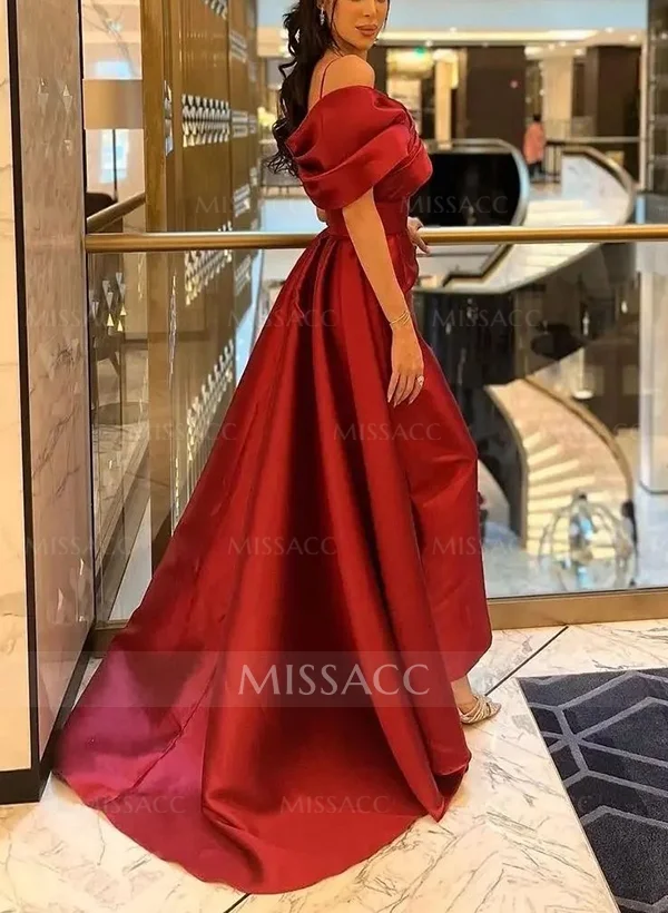 Ball Gown Off-The-Shoulder Sweep Train Satin Prom Dresses With Waistband