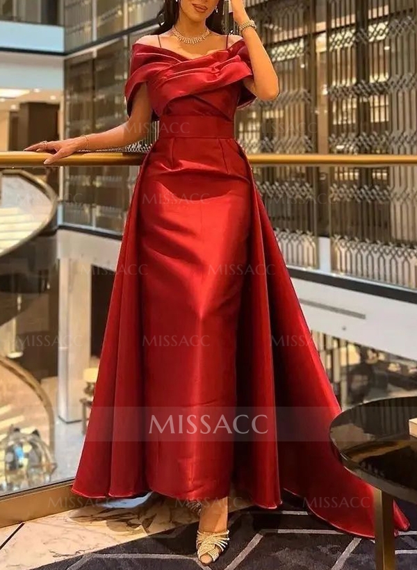 A-Line Off-The-Shoulder Sleeveless Sweep Train Satin Prom Dresses