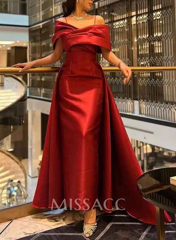 A-Line Off-The-Shoulder Sleeveless Sweep Train Satin Prom Dresses A-Line Off-The-Shoulder Sleeveless Sweep Train Satin Prom Dresses