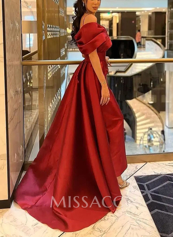 A-Line Off-The-Shoulder Sleeveless Sweep Train Satin Prom Dresses A-Line Off-The-Shoulder Sleeveless Sweep Train Satin Prom Dresses