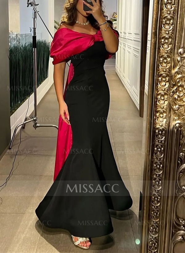 Trumpet/Mermaid Off-The-Shoulder Sleeveless Satin Prom Dresses With Bow(s)