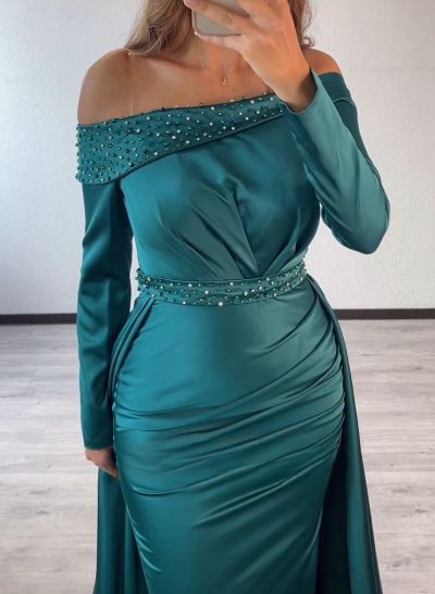 Long Sleeves Off-The-Shoulder Beading Prom Dresses