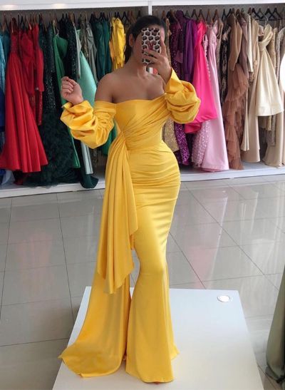 Sheath/Column Off-The-Shoulder Long Sleeves Floor-Length Prom Dresses