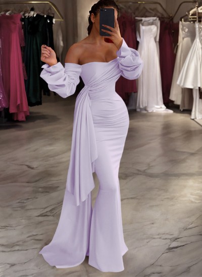 Sheath/Column Off-The-Shoulder Long Sleeves Floor-Length Prom Dresses