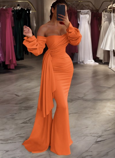 Sheath/Column Off-The-Shoulder Long Sleeves Floor-Length Prom Dresses