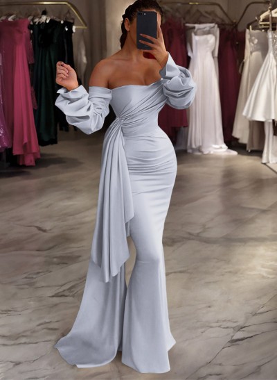 Sheath/Column Off-The-Shoulder Long Sleeves Floor-Length Prom Dresses