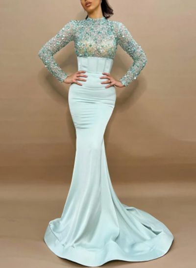 Trumpet/Mermaid High Neck Long Sleeves Sequined Prom Dresses