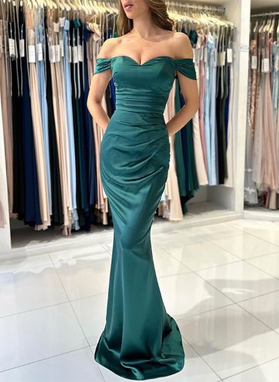 Trumpet/Mermaid Off-The-Shoulder Sleeveless Satin Prom Dresses