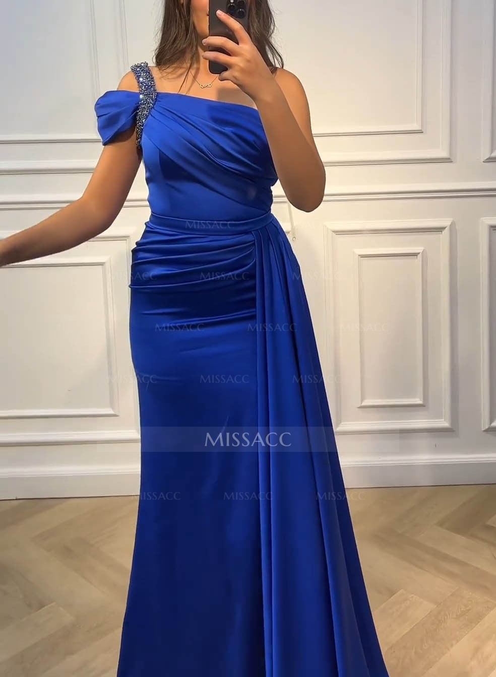 One-Shoulder Beading Sheath/Column Prom Dresses