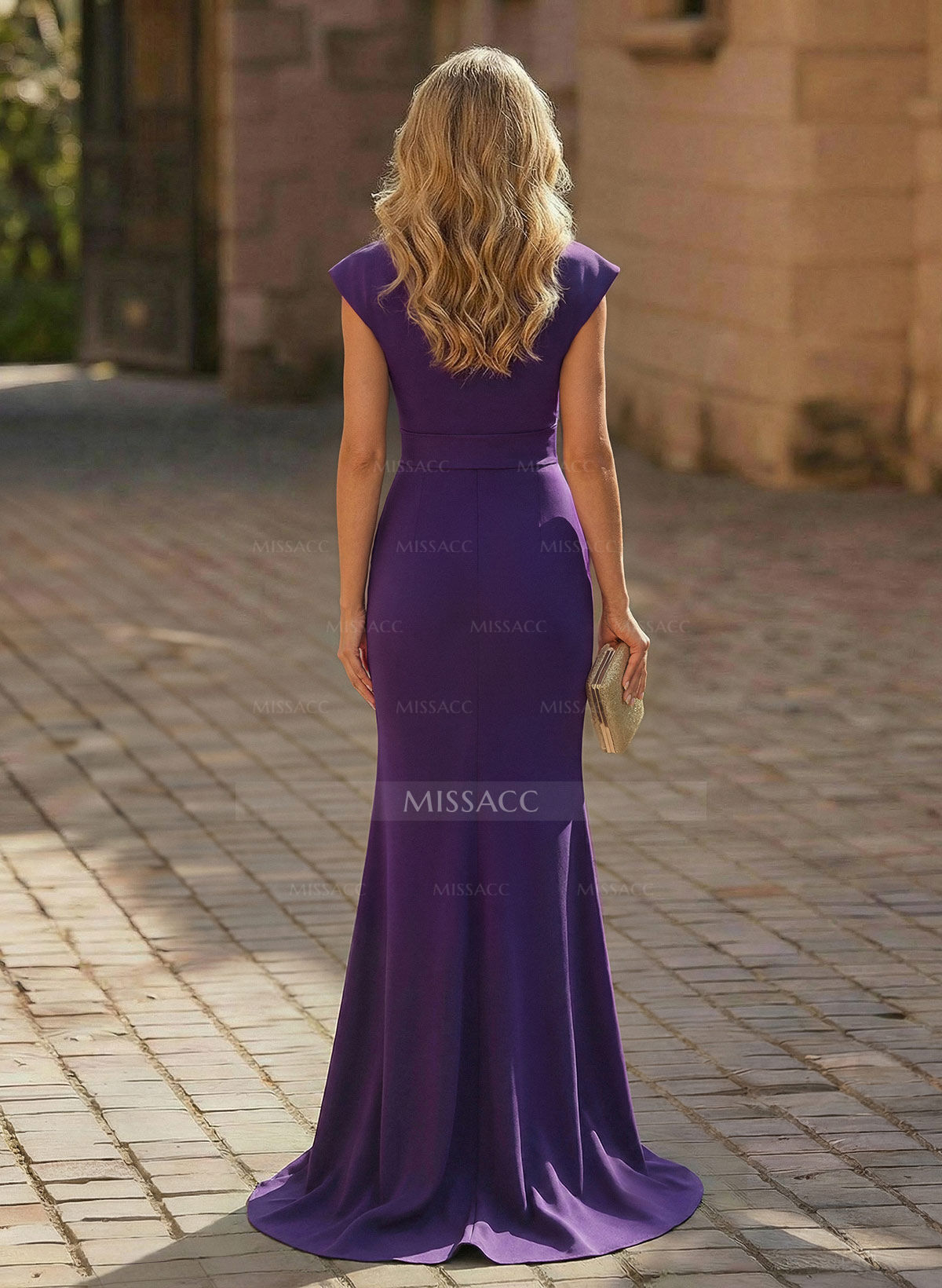 Sheath/Column V-Neck Sleeveless Elastic Satin Prom Dresses With Ruffle