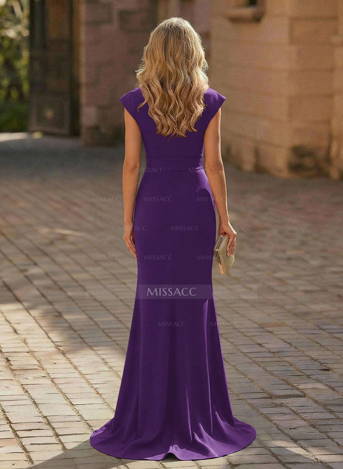 Sheath/Column V-Neck Sleeveless Elastic Satin Prom Dresses With Ruffle