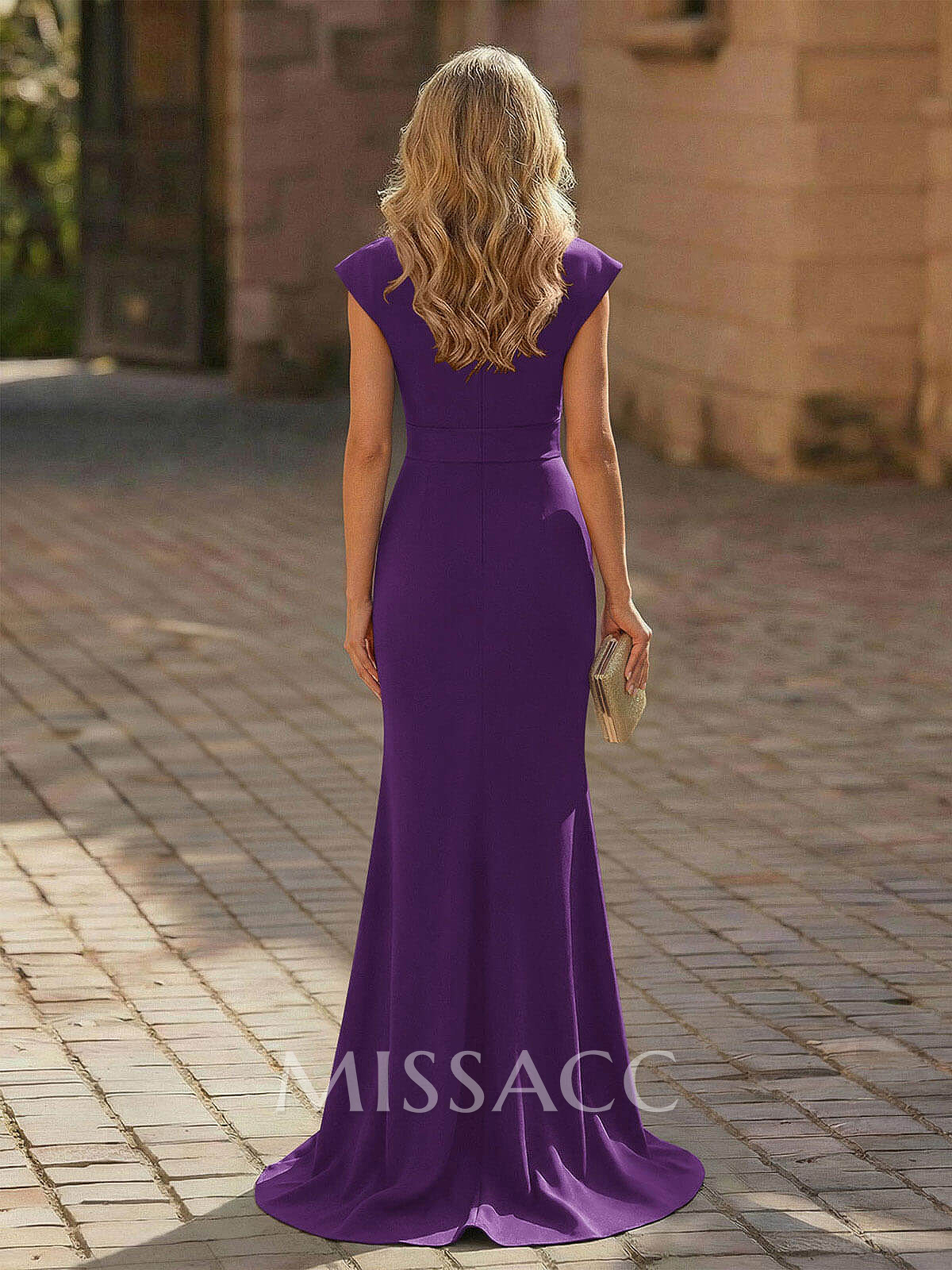 Sheath/Column V-Neck Sleeveless Elastic Satin Prom Dresses With Ruffle