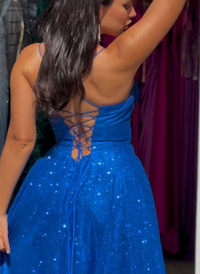 A-Line Sweetheart Sleeveless Sequined Prom Dresses With Split Front