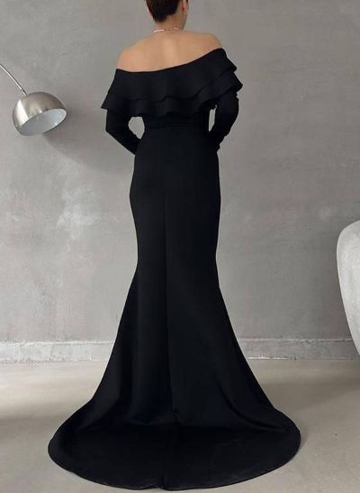 Trumpet/Mermaid Off-The-Shoulder Elastic Satin Prom Dresses With Cascading Ruffles