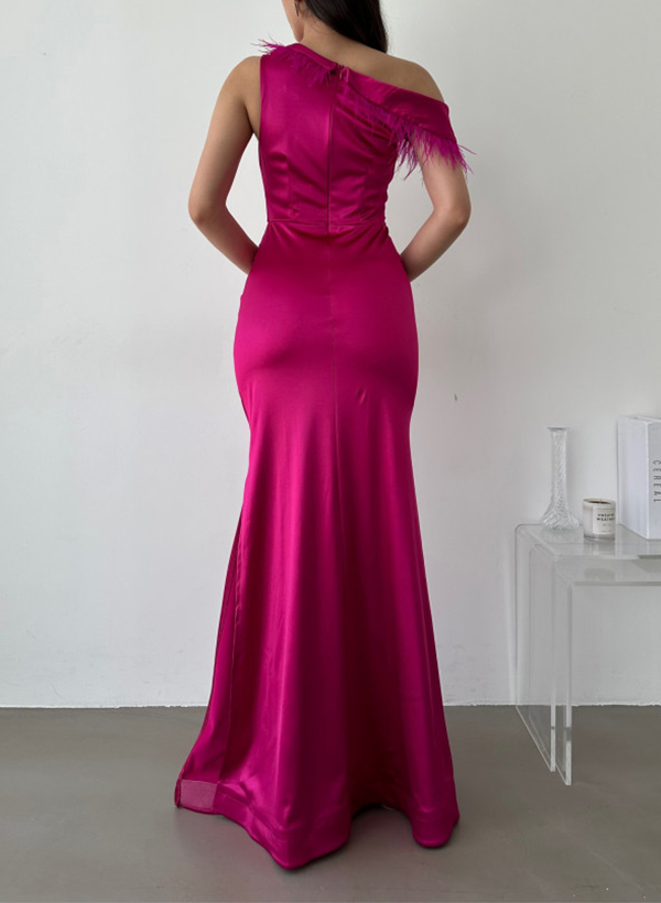 Sheath/Column Asymmetrical Sleeveless Floor-Length Prom Dresses
