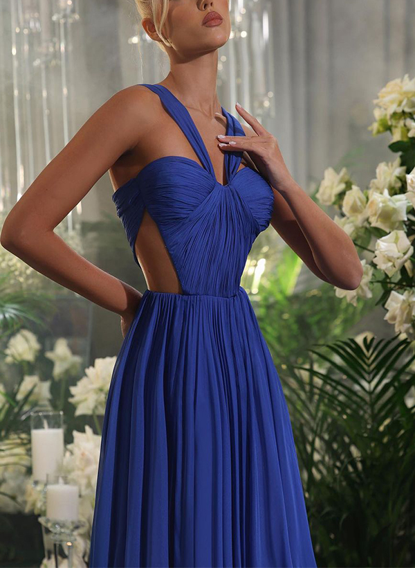 A-Line Sleeveless Floor-Length Chiffon Prom Dresses