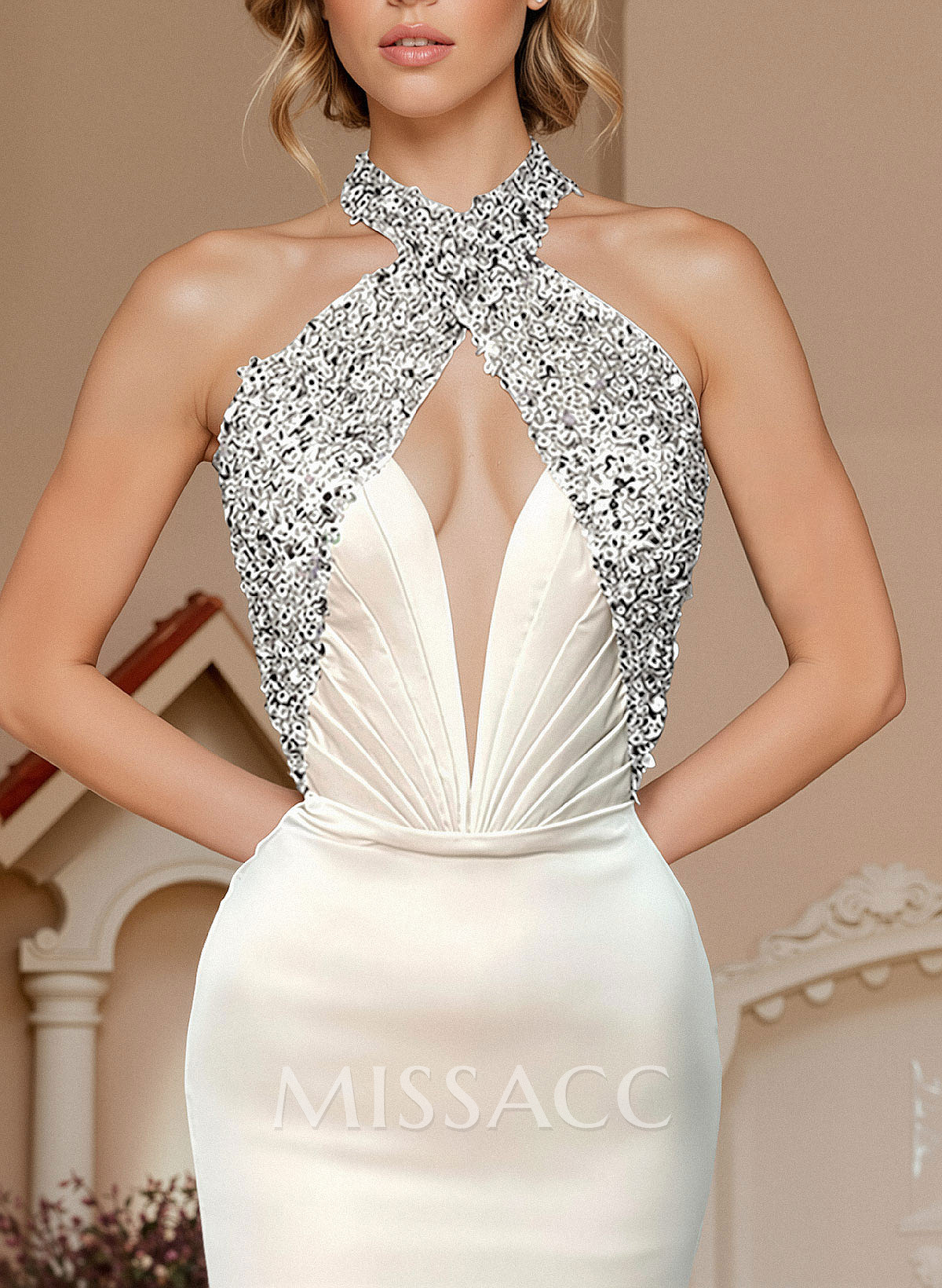 Sheath/Column Halter Sleeveless Floor-Length Silk Like Satin Prom Dresses Sheath/Column Halter Sleeveless Floor-Length Silk Like Satin Prom Dresses