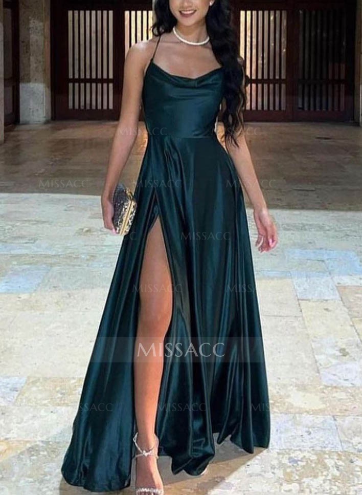 Cowl Neck A-Line Spaghetti Straps Prom Dresses