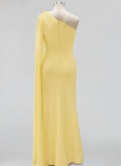 Sheath/Column One-Shoulder Sleeveless Floor-Length Chiffon Prom Dresses