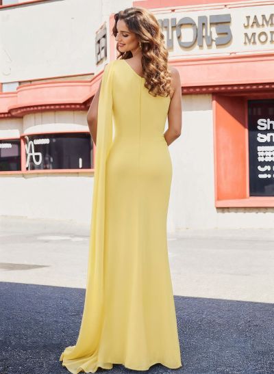 Sheath/Column One-Shoulder Sleeveless Floor-Length Chiffon Prom Dresses