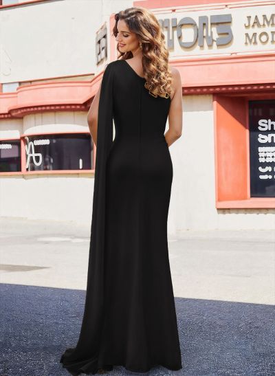 Sheath/Column One-Shoulder Sleeveless Floor-Length Chiffon Prom Dresses