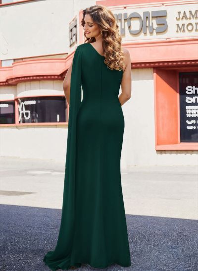 Sheath/Column One-Shoulder Sleeveless Floor-Length Chiffon Prom Dresses