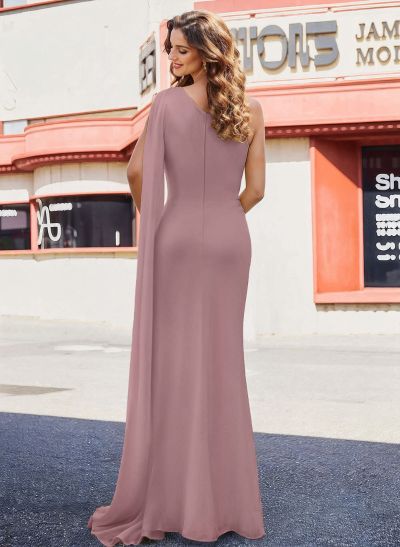 Sheath/Column One-Shoulder Sleeveless Floor-Length Chiffon Prom Dresses