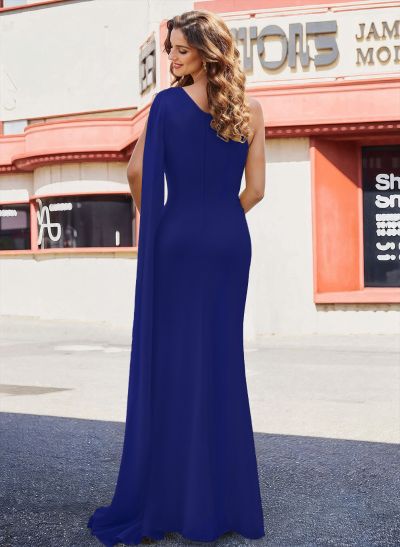 Sheath/Column One-Shoulder Sleeveless Floor-Length Chiffon Prom Dresses