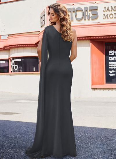 Sheath/Column One-Shoulder Sleeveless Floor-Length Chiffon Prom Dresses