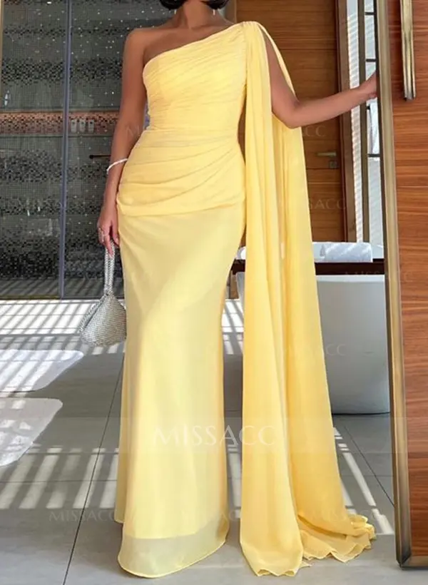 One Shoulder Chiffon Prom Dresses with Ruffles main image 1