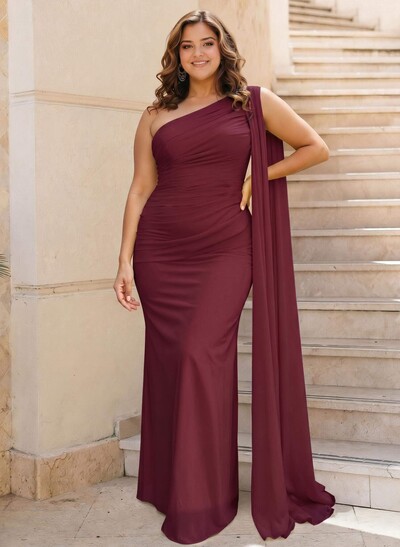 Unique Riched One-Shoulder Chiffon Prom Dresses With Shoulder Side Drape