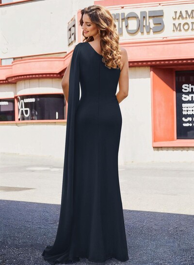 Unique Riched One-Shoulder Chiffon Prom Dresses With Shoulder Side Drape