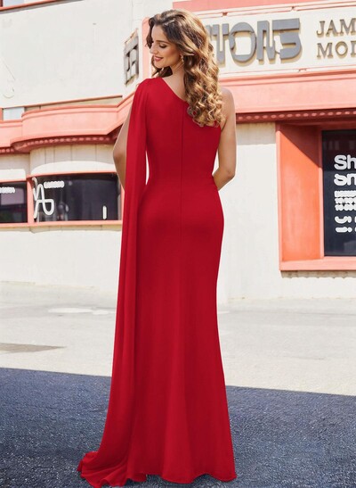 Unique Riched One-Shoulder Chiffon Prom Dresses With Shoulder Side Drape