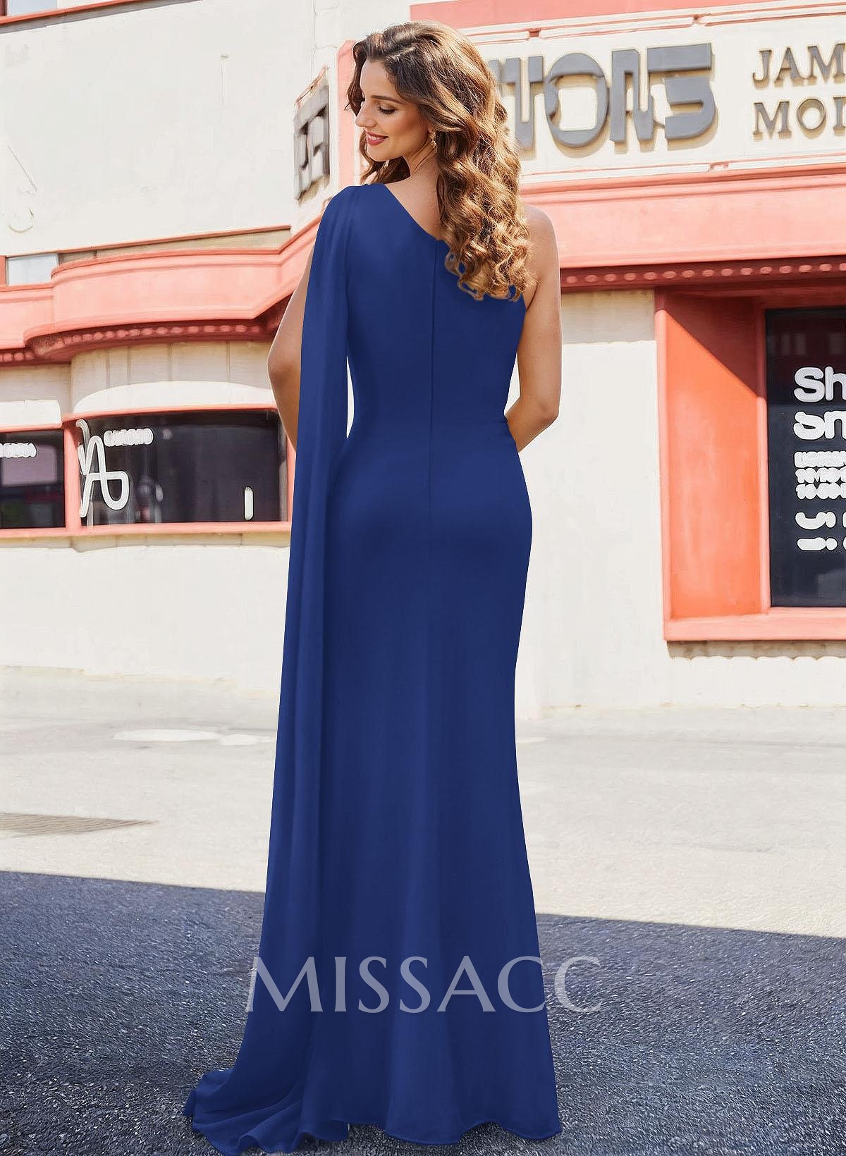 Unique Riched One-Shoulder Chiffon Prom Dresses With Shoulder Side Drape