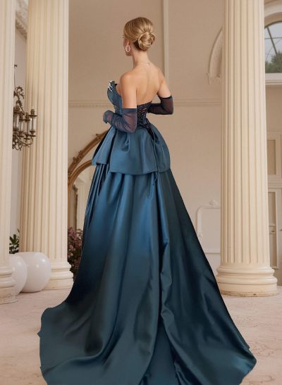 Ball-Gown Sweetheart Sleeveless Sweep Train Satin Prom Dresses